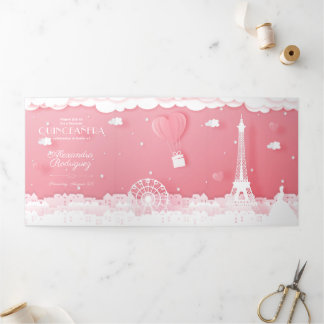 Pink Paper Paris Quinceañera Tri-Fold Einladung