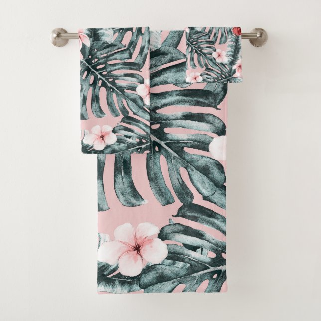 Pink Paradise Tropical Island Floral Botanical Badhandtuch Set (Insitu)
