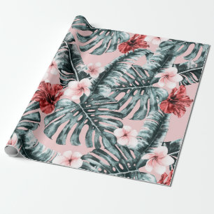 Pink Paradise Tropical Island Floral Botanical Geschenkpapier