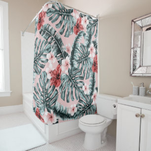 Pink Paradise Tropische Insel Florale Botanik Duschvorhang
