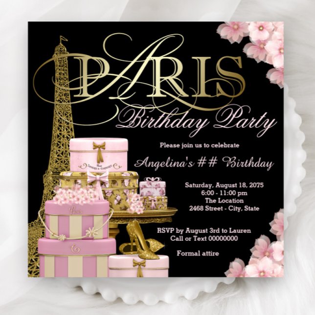 Pink Paris Anniversaire Invitations (Beautiful Paris any number birthday party and event invitations. Simply add your event details.)