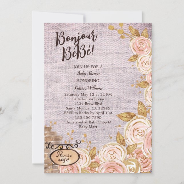 Pink Paris Café Baby shower Invitation (Devant)