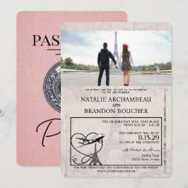 Pink Paris Passport Wedding Einladung