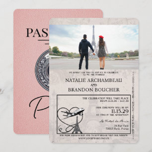 Pink Paris Passport Wedding Einladung
