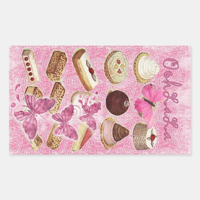 Pink Paris Pommes frites Konditorkuchen Rechteckiger Aufkleber (Vorderseite)