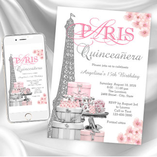 Pink Paris Quinceanera Einladung
