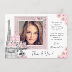 Pink Paris Sweet 16 Danke Karten