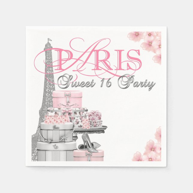 Pink Paris Sweet 16 Geburtstagsparty Serviette (Vorderseite)