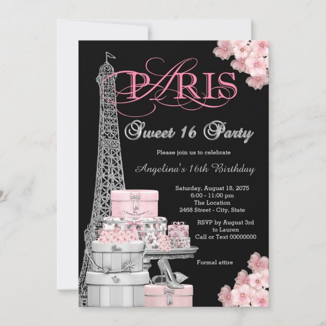 Pink Paris Sweet 16 Party Einladung (Vorderseite)