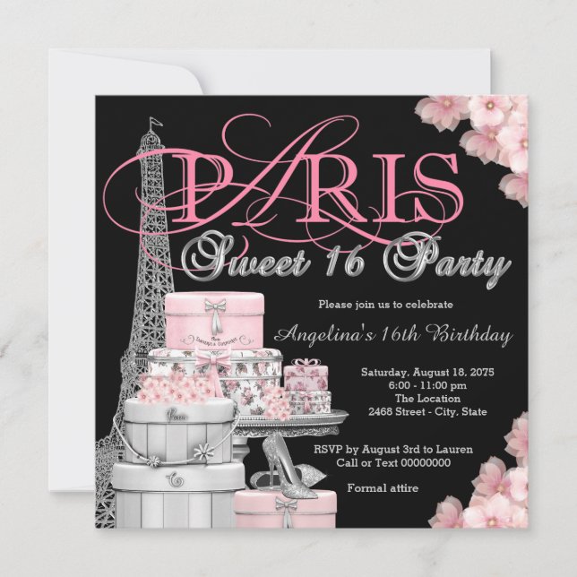 Pink Paris Sweet 16 Party Einladung (Vorderseite)