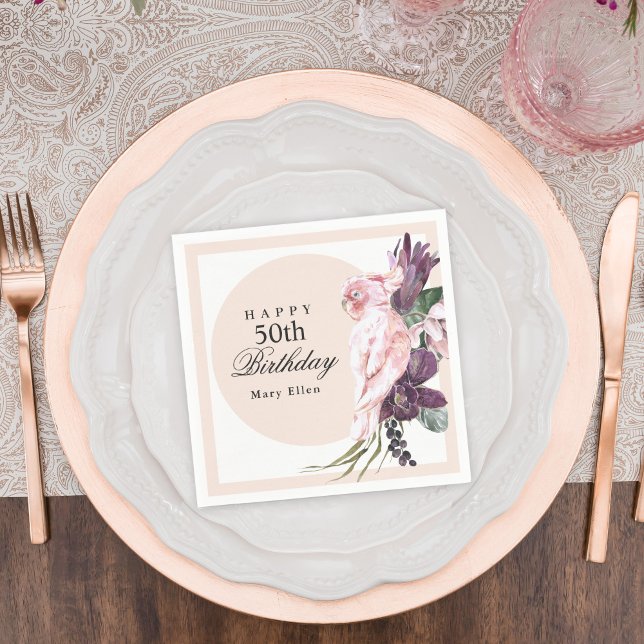 Pink Parrot Boho Botanische 50. Geburtstag Serviette (Von Creator hochgeladen)