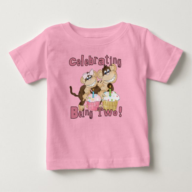Pink Party Monkey 2e Anniversaire Tshirts et cadea (Devant)