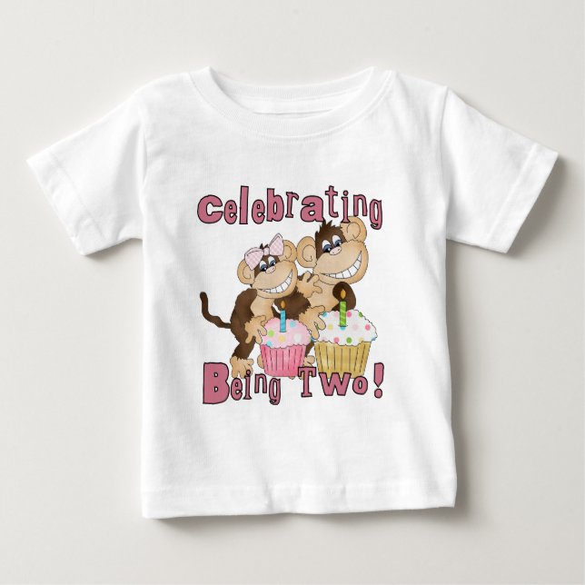 Pink Party Monkey 2e Anniversaire Tshirts et cadea (Devant)