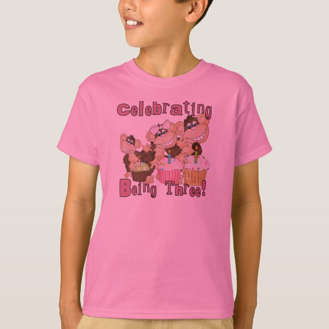 Pink Party Monkey 3e Anniversaire Tshirts et cadea (Devant)