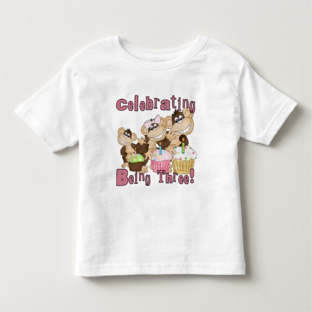 Pink Party Monkey 3e Anniversaire Tshirts et cadea (Devant)