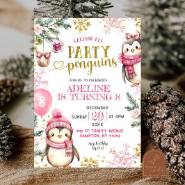 Pink Party Pinguine Winter Einladung zum Geburtsta