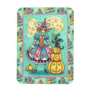 PINK PARTY WITCH IST HALLOWEEN MAGIC, SCHWARZE KAT MAGNET