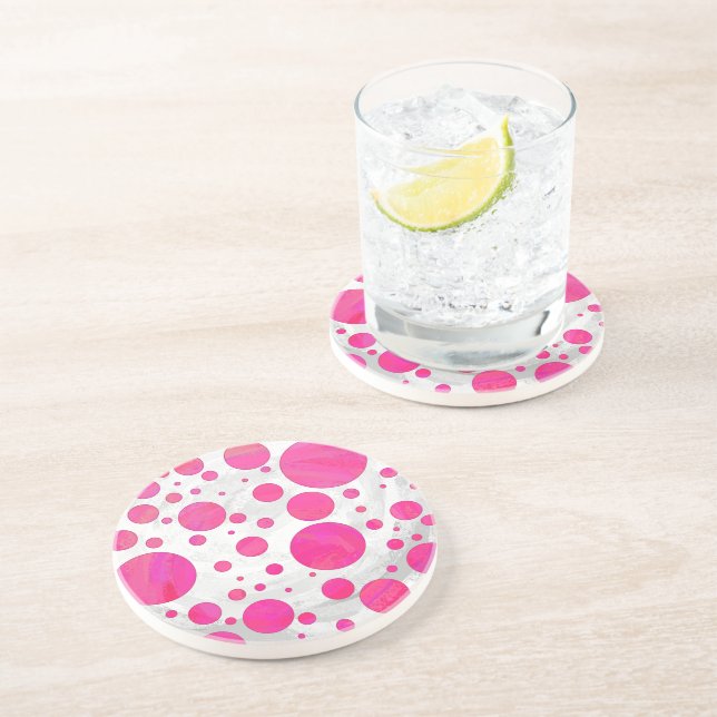 Pink Passion Polka Dot Pattern Sandstein Untersetzer (Seite)