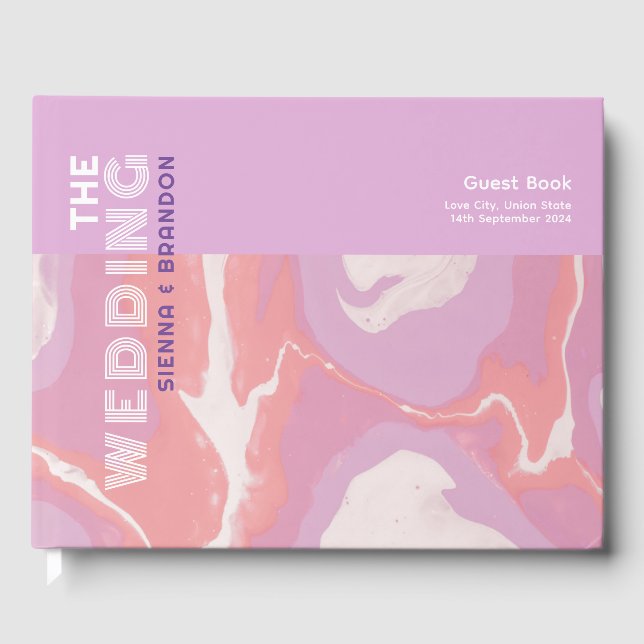 Pink Pastel Abstrakt Art Wedding Gästebuch (Vorderseite)