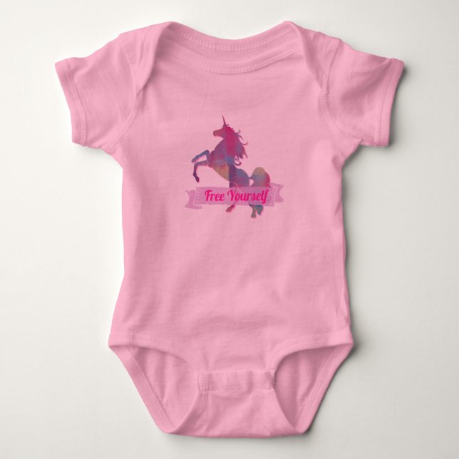 Pink Pastel Abstrakt Einhorn Silhouette Baby Strampler (Vorderseite)