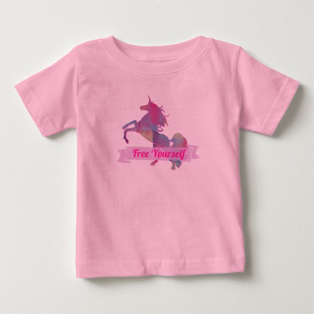 Pink Pastel Abstrakt Einhorn Silhouette Baby T-shirt (Vorderseite)