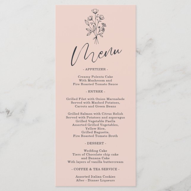 Pink Pastel Blume Bohemisch Einfach Botanisch Menükarte (Vorderseite)