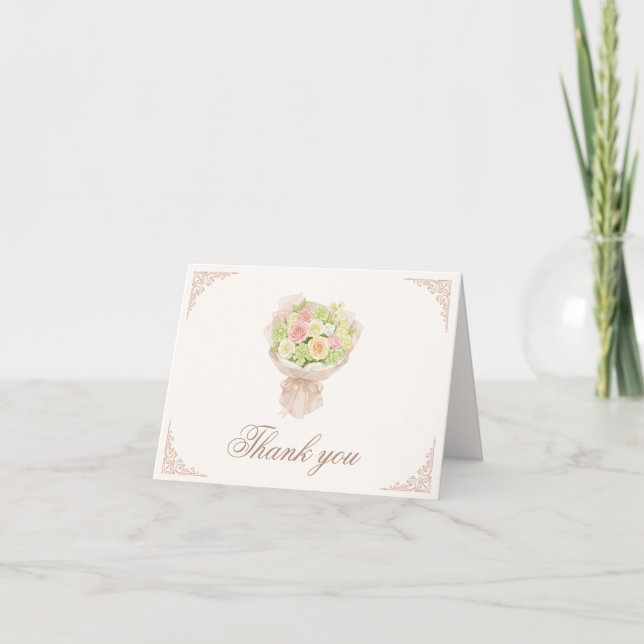 pink pastel bouquet Elegant  Dankeskarte (Vorderseite)
