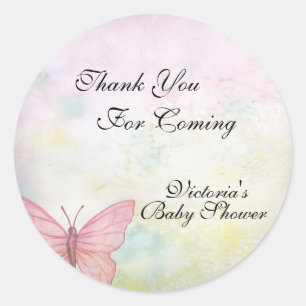 Pink Pastel Butterfly Danke, Baby Dusche Runder Aufkleber