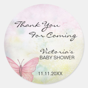 Pink Pastel Butterfly Danke, Baby Dusche Runder Aufkleber