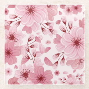 Pink Pastel Cherry Blossom Muster Glasuntersetzer