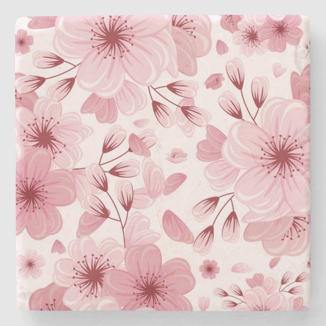 Pink Pastel Cherry Blossom Muster Steinuntersetzer (Vorderseite)