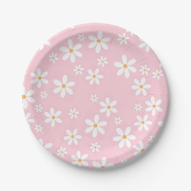 Pink Pastel Daisies Napkin Pappteller (Vorderseite)