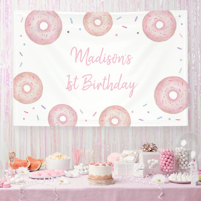 Pink Pastel Donut Birthday Banner (Party)