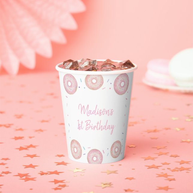 Pink Pastel Donut Sweet One Birthday Pappbecher (Insitu)