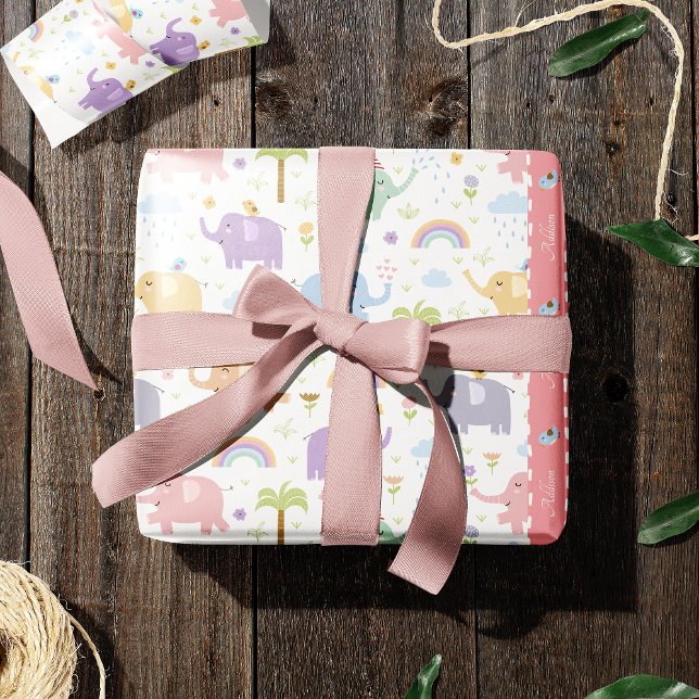 Pink Pastel Elephant Muster für Kleines Girl-Party Geschenkpapier (Von Creator hochgeladen)