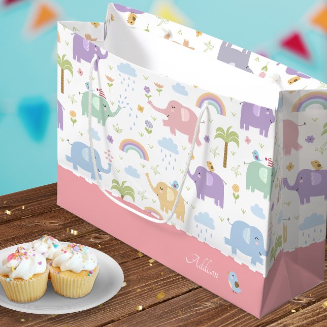 Pink Pastel Elephant Muster für Kleines Girl-Party Große Geschenktüte (Von Creator hochgeladen)