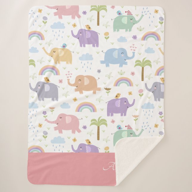 Pink Pastel Elephant Muster für Kleines Mädchen Sherpadecke (Vorderseite)