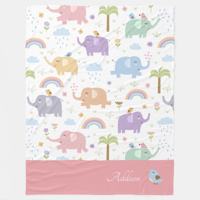 Pink Pastel Elephant Muster für Little Girl Fleec Fleecedecke (Vorderseite)