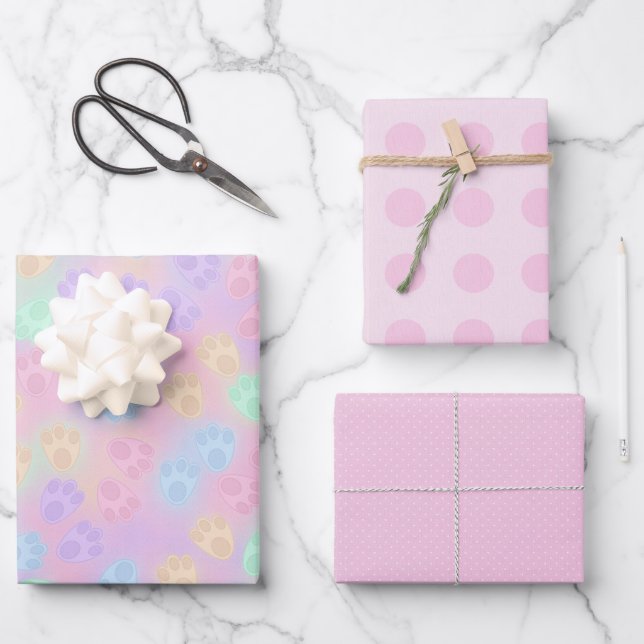 PINK & PASTEL FARBIERTE OSTERBUNNZAHLEN GESCHENKPAPIER SET (Vorderseite)