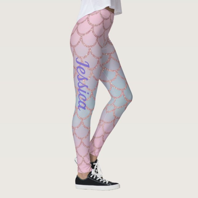 Pink Pastel Glittery Mermaid Schwanz Leggings (Rechts)