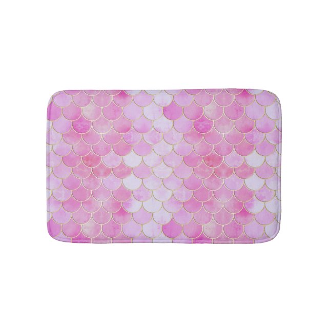 Pink Pastel & Gold Shimmer Mermaid Scanner Muster Badematte (Vorderseite)