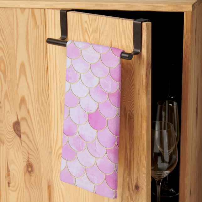 Pink Pastel & Gold Shimmer Mermaid Scanner Muster Geschirrtuch (Drittel gefaltet)