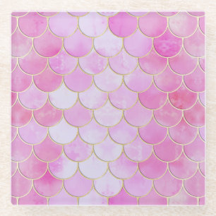 Pink Pastel & Gold Shimmer Mermaid Scanner Muster Glasuntersetzer