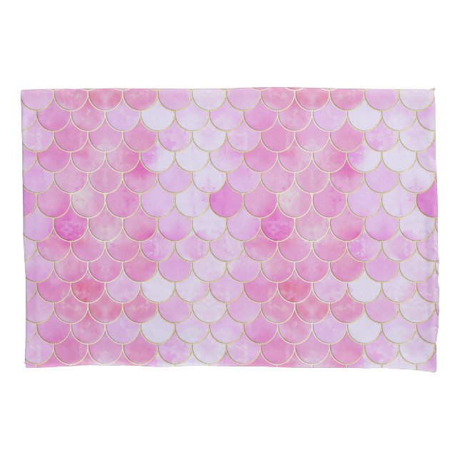 Pink Pastel & Gold Shimmer Mermaid Scanner Muster Kissenbezug (Vorderseite)