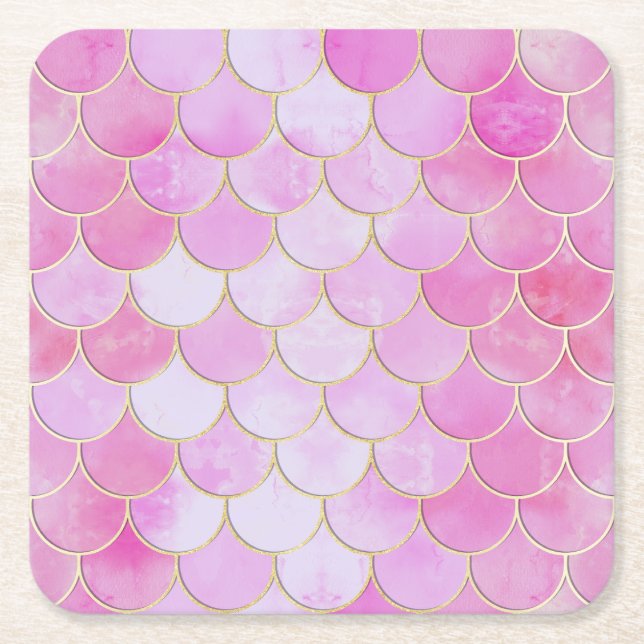 Pink Pastel & Gold Shimmer Mermaid Scanner Muster Rechteckiger Pappuntersetzer (Vorderseite)