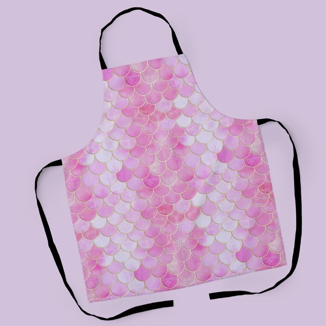 Pink Pastel & Gold Shimmer Mermaid Scanner Muster Schürze (Pink Mermaid Scale Pattern Apron)