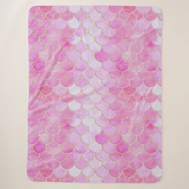 Pink Pastel & Gold Shimmer Mermaid Scanner Muster Sherpadecke (Vorderseite)