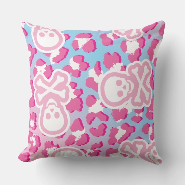 Pink Pastel Goth Pirate Piratenflagge Leopard Prin Kissen (Vorderseite)