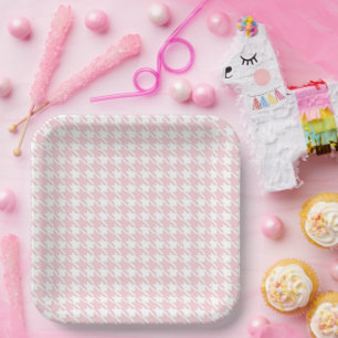 Pink Pastel Hahnentrittmuster Baby Girl Paper Tell Pappteller