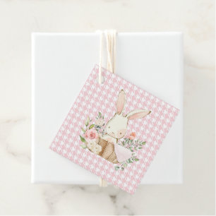 Pink Pastel Hahnentrittmuster Bunny Rabbit Geschenkanhänger